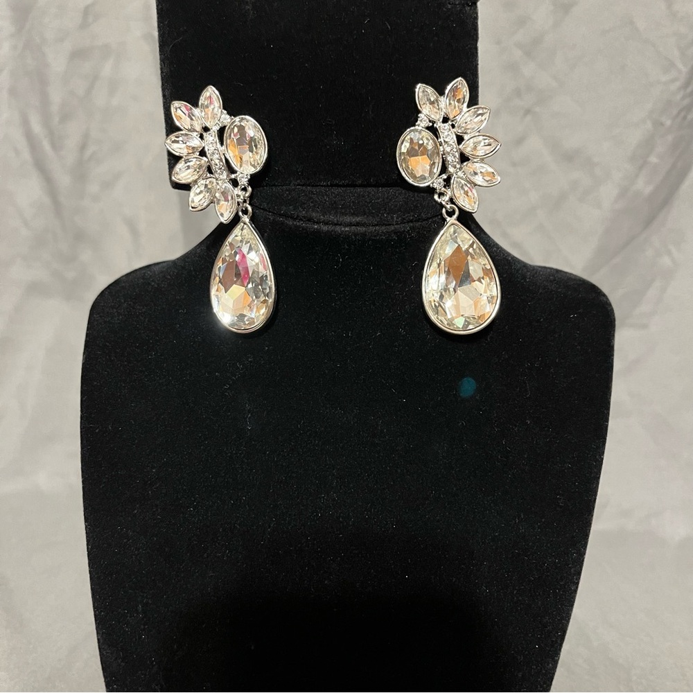Silver and Rhinestone Clip Earrings